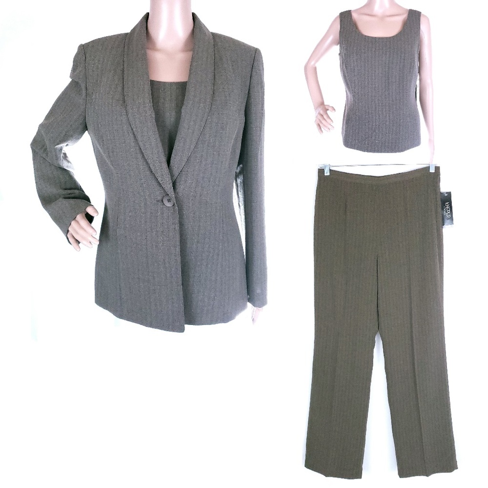 Kasper Classics Women Suits 3pc Blazer Top Pant Size 10 (32x31) - NWT